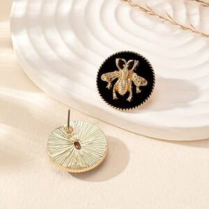 Gold Bee Stud Earrings Round‎ Black Enamel Women Fashion Jewelry
